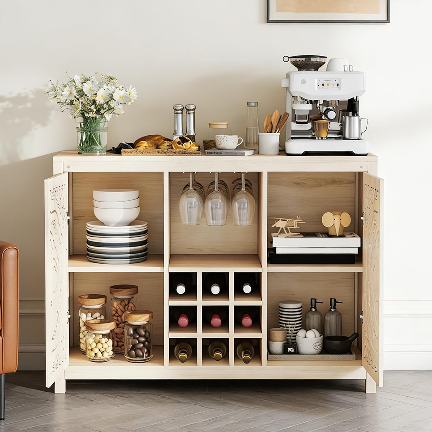 Home Bar And Cabinet - Mueble Bar de Madera con Botellero